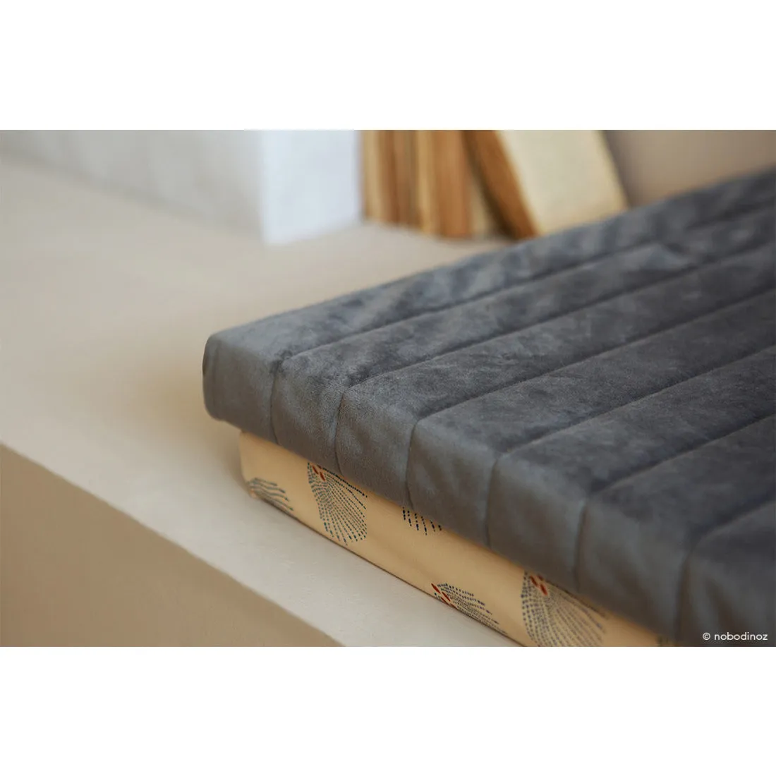 nobodinoz Zanzibar Velvet Play Mattress Slate Grey