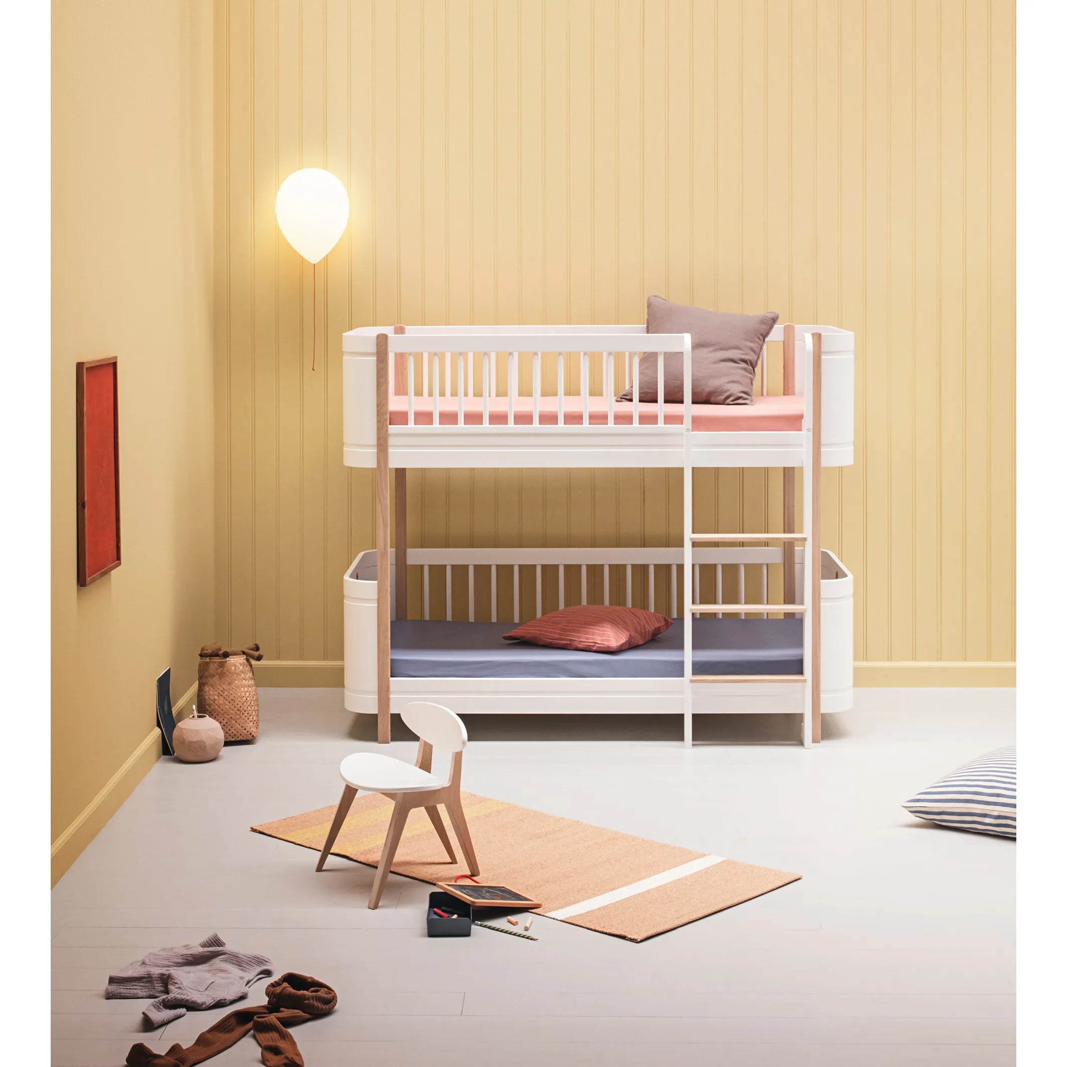 Oliver Furniture Wood Mini  Low Bunk Bed White/Oak (Pre-Order; Est. Delivery in 6-10 Weeks)