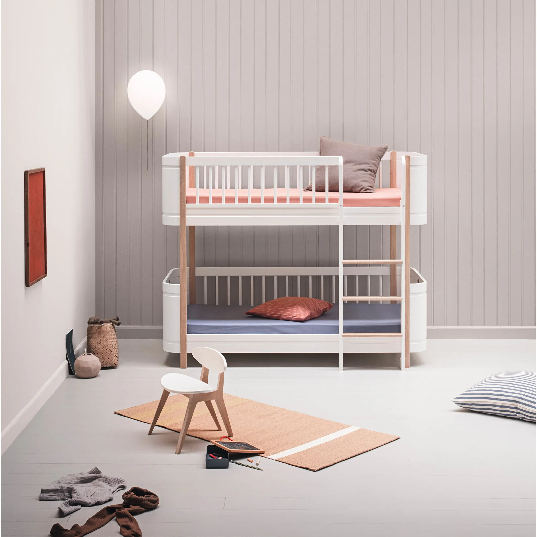 Oliver Furniture Wood Mini  Low Bunk Bed White/Oak (Pre-Order; Est. Delivery in 6-10 Weeks)