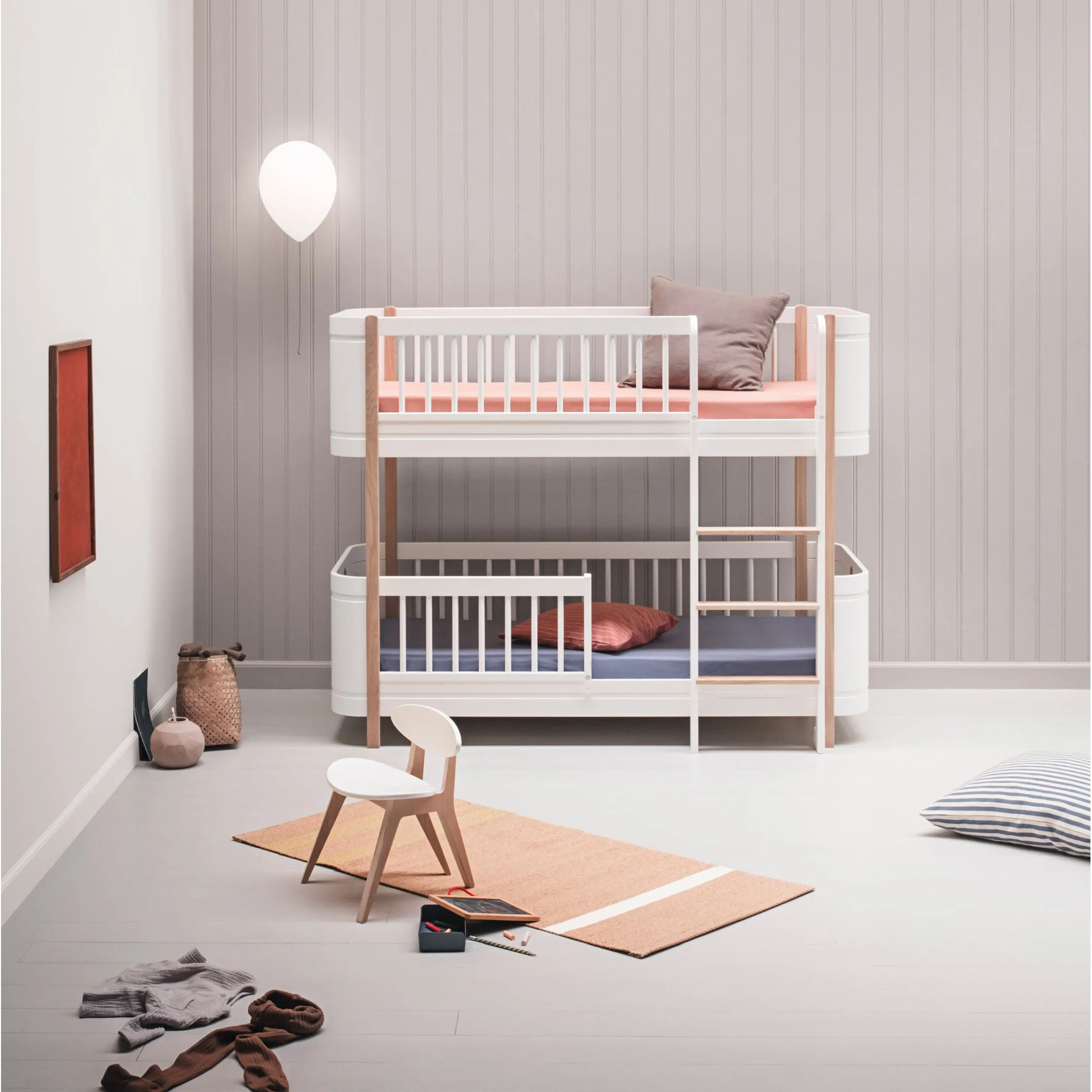 Oliver Furniture Wood Mini  Low Bunk Bed White/Oak (Pre-Order; Est. Delivery in 6-10 Weeks)