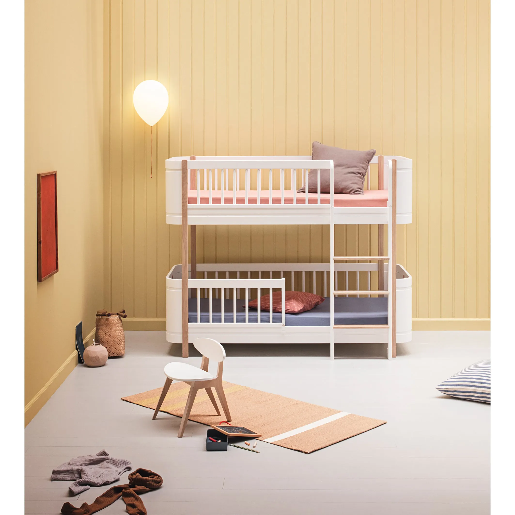 Oliver Furniture Wood Mini  Low Bunk Bed White/Oak (Pre-Order; Est. Delivery in 6-10 Weeks)