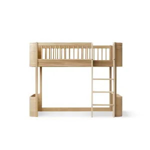 Oliver Furniture Wood Mini  Low Loft Bed Ladder Front Oak (With Junior Conversion Kit) - Oak (Pre-Order; Est. Delivery in 6-10 Weeks)