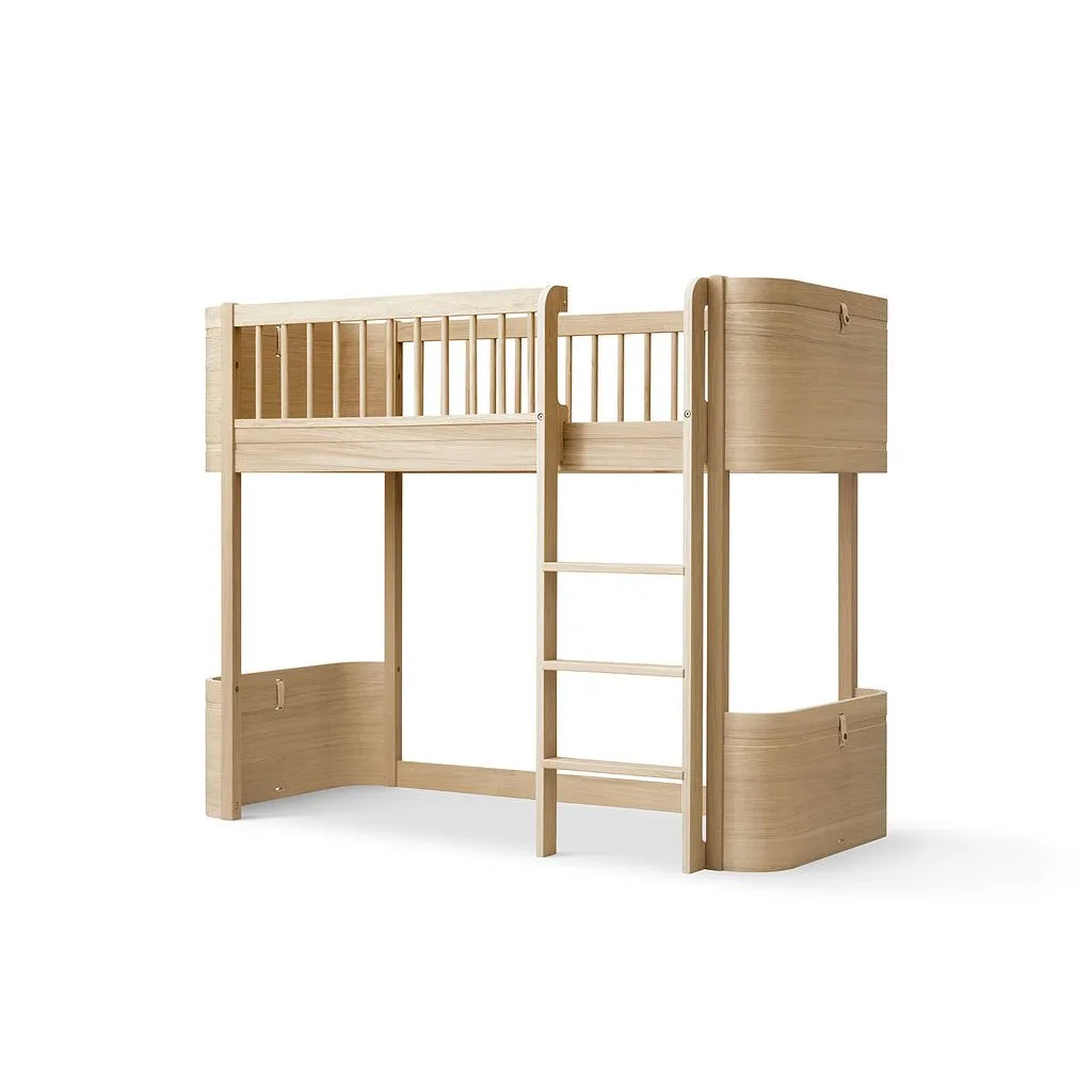 Oliver Furniture Wood Mini  Low Loft Bed Ladder Front Oak (With Junior Conversion Kit) - Oak (Pre-Order; Est. Delivery in 6-10 Weeks)
