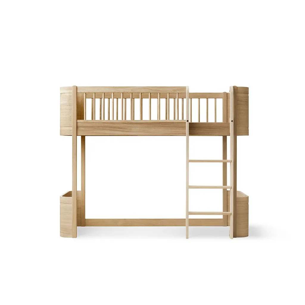 Oliver Furniture Wood Mini  Low Loft Bed Ladder Front Oak (With Junior Conversion Kit) - Oak (Pre-Order; Est. Delivery in 6-10 Weeks)
