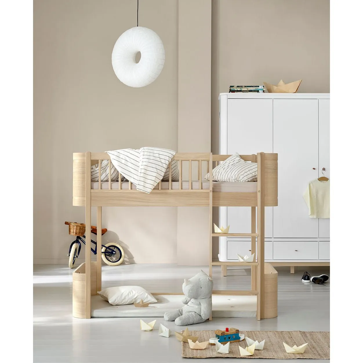 Oliver Furniture Wood Mini  Low Loft Bed Ladder Front Oak (With Junior Conversion Kit) - Oak (Pre-Order; Est. Delivery in 6-10 Weeks)