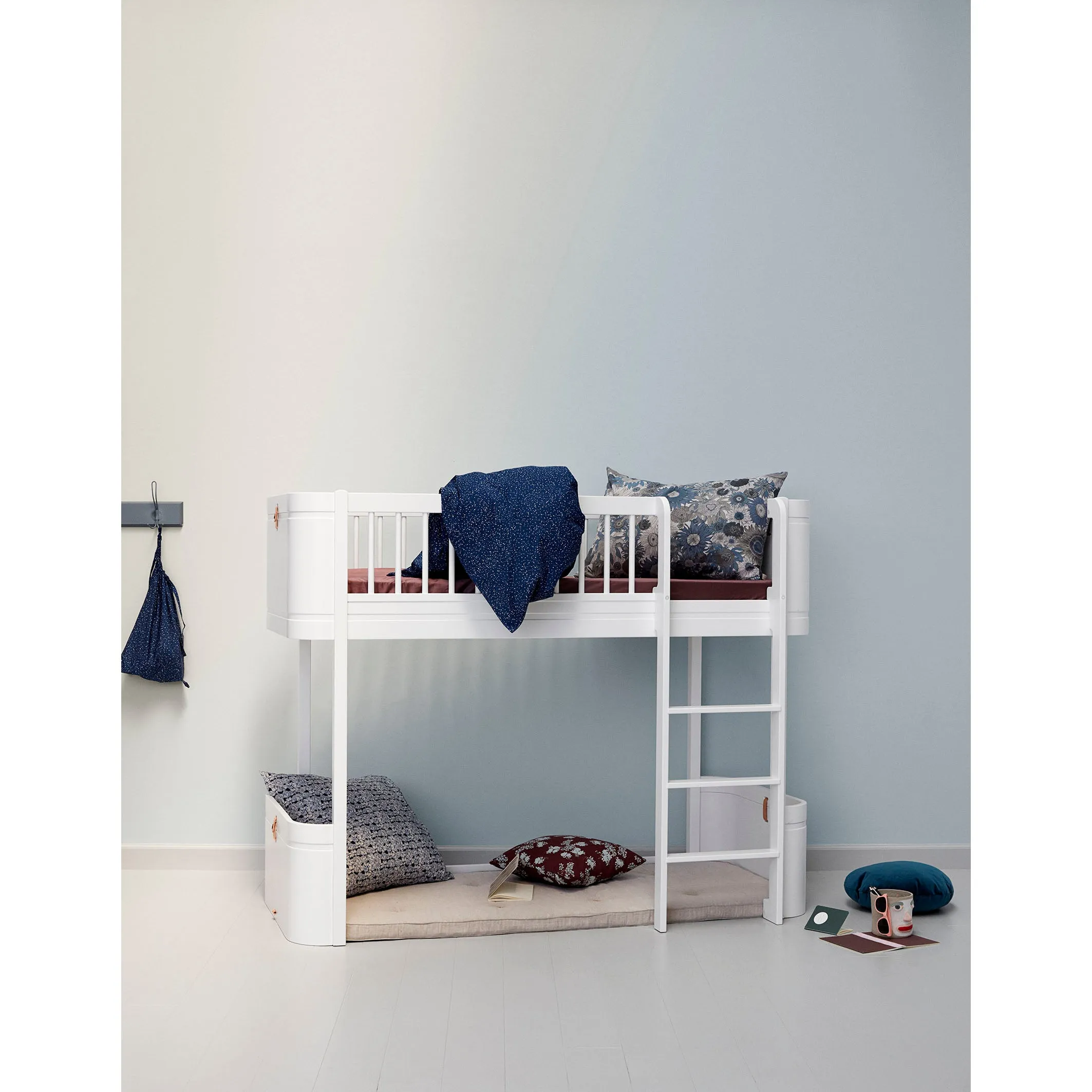 Oliver Furniture Wood Mini  Low Loft Bed Ladder Front White