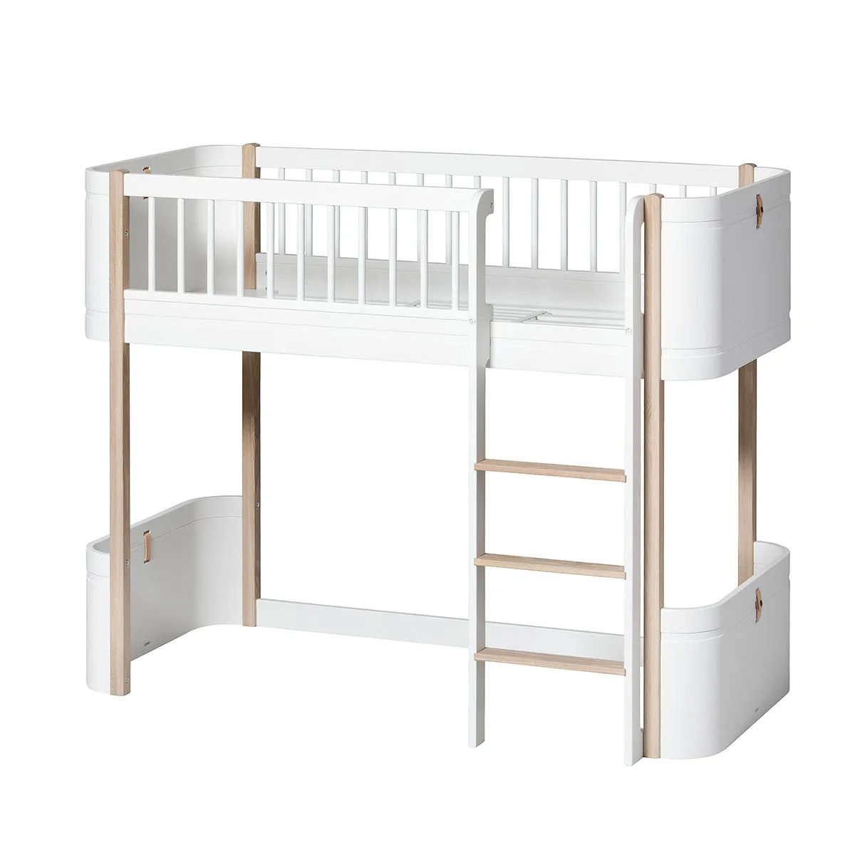 Oliver Furniture Wood Mini  Low Loft Bed Ladder Front White/Oak (Pre-Order; Est. Delivery in 6-10 Weeks)