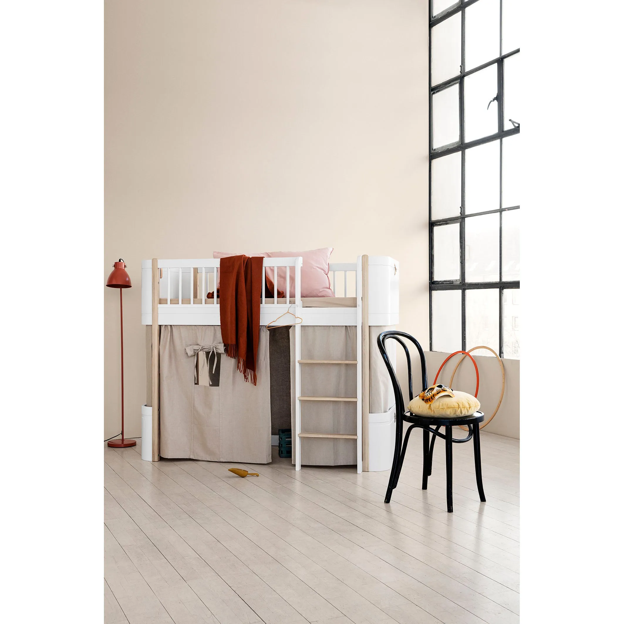 Oliver Furniture Wood Mini  Low Loft Bed Ladder Front White/Oak (Pre-Order; Est. Delivery in 6-10 Weeks)