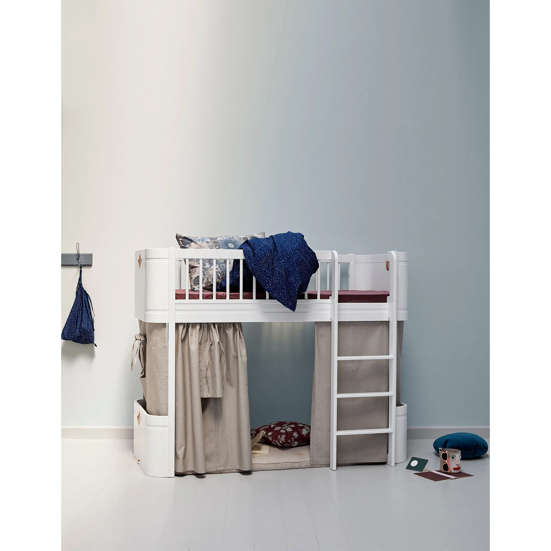 Oliver Furniture Wood Mini  Low Loft Bed Ladder Front White/Oak (Pre-Order; Est. Delivery in 6-10 Weeks)