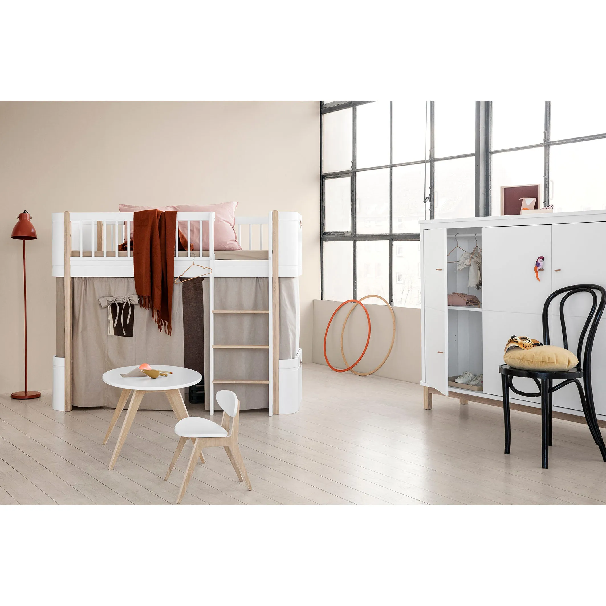Oliver Furniture Wood Mini  Low Loft Bed Ladder Front White/Oak (Pre-Order; Est. Delivery in 6-10 Weeks)