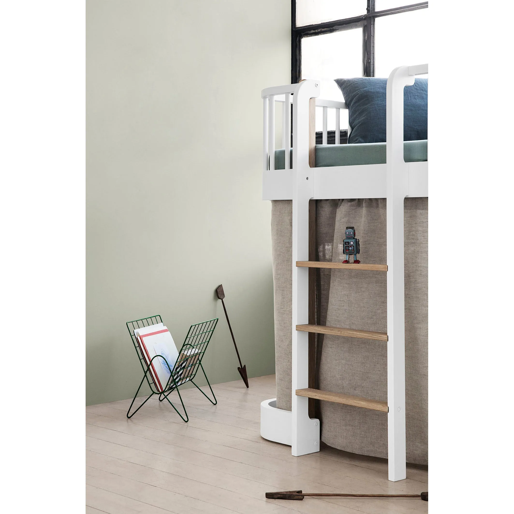 Oliver Furniture Wood Original Low Loft Bed Ladder Front White/Oak