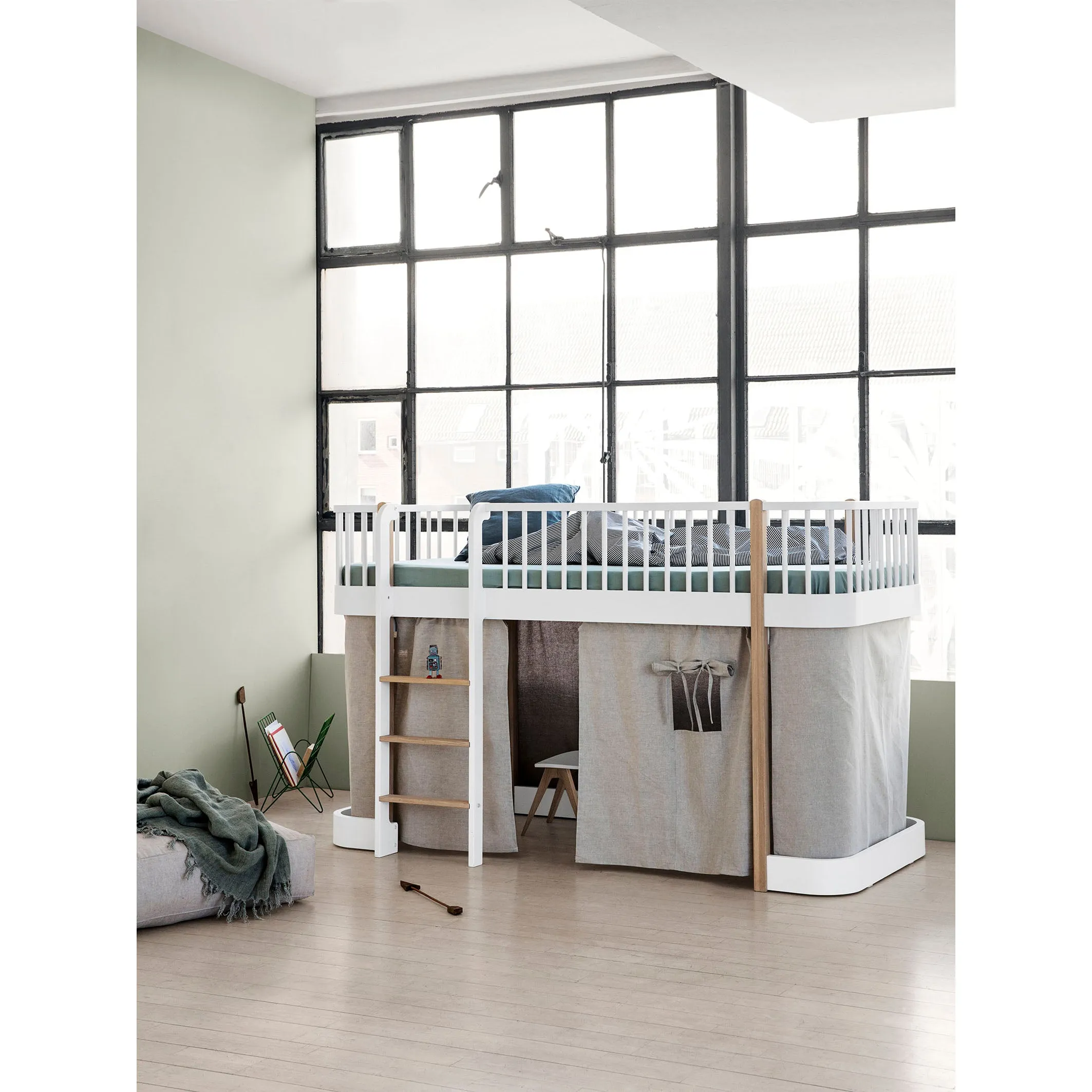 Oliver Furniture Wood Original Low Loft Bed Ladder Front White/Oak