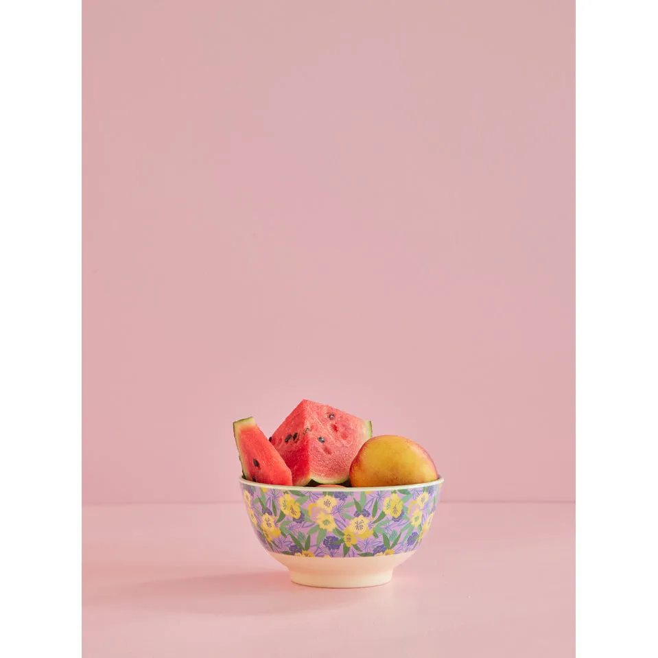 Rice DK Melamine Bowl with Fancy Pansy Print - Medium - 700 ml