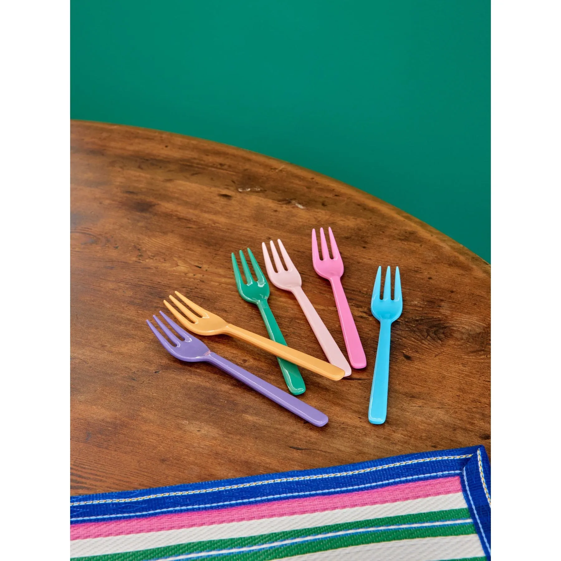 Rice DK Melamine Cake Forks in Asst. 6 Colors - Bundle of 6
