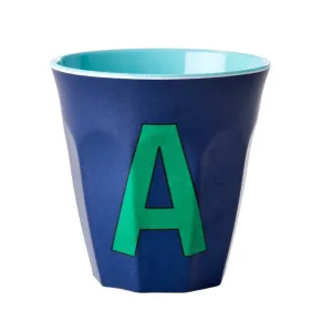 Rice DK Melamine Cup with The Letter A - Dark Blue - Two Tone - Medium