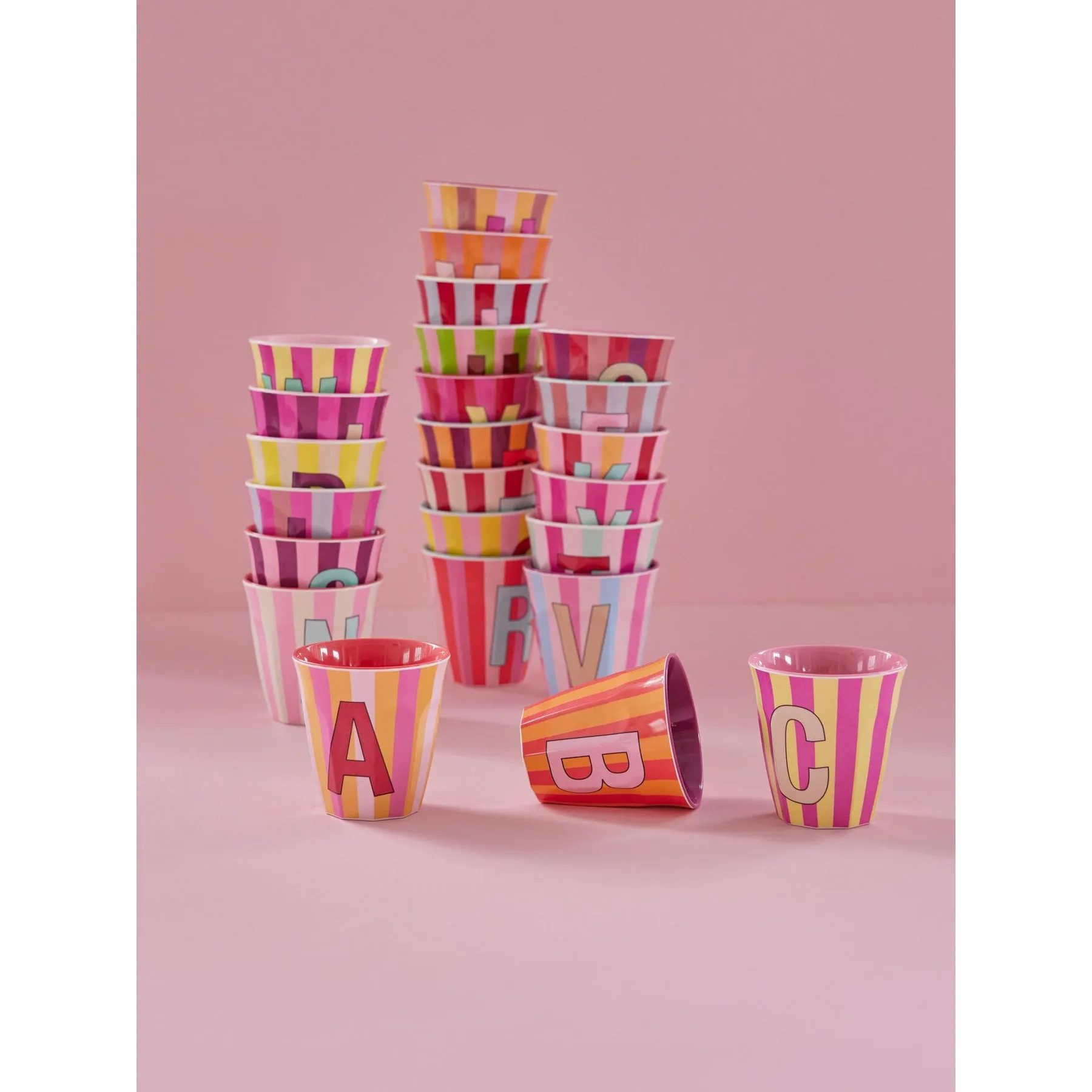 Rice DK Melamine Cup with The Letter K - Stripes Pinkish - Medium - 250ml