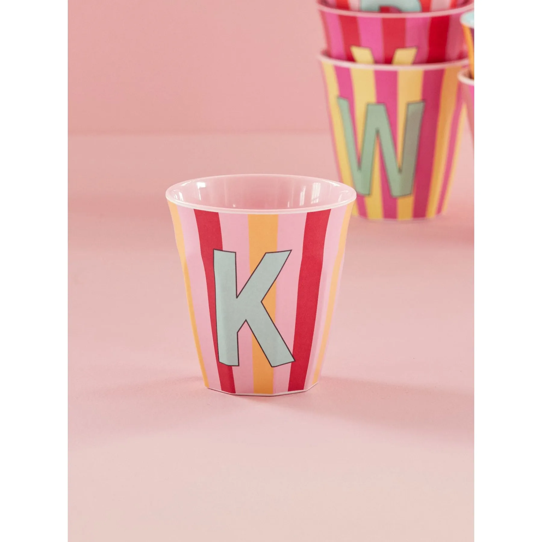 Rice DK Melamine Cup with The Letter K - Stripes Pinkish - Medium - 250ml