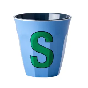 Rice DK Melamine Cup with The Letter S - New Dusty Blue - Two Tone - Medium