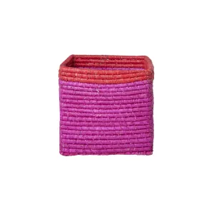 Rice DK Raffia Basket without Handles in Pink with Red Border