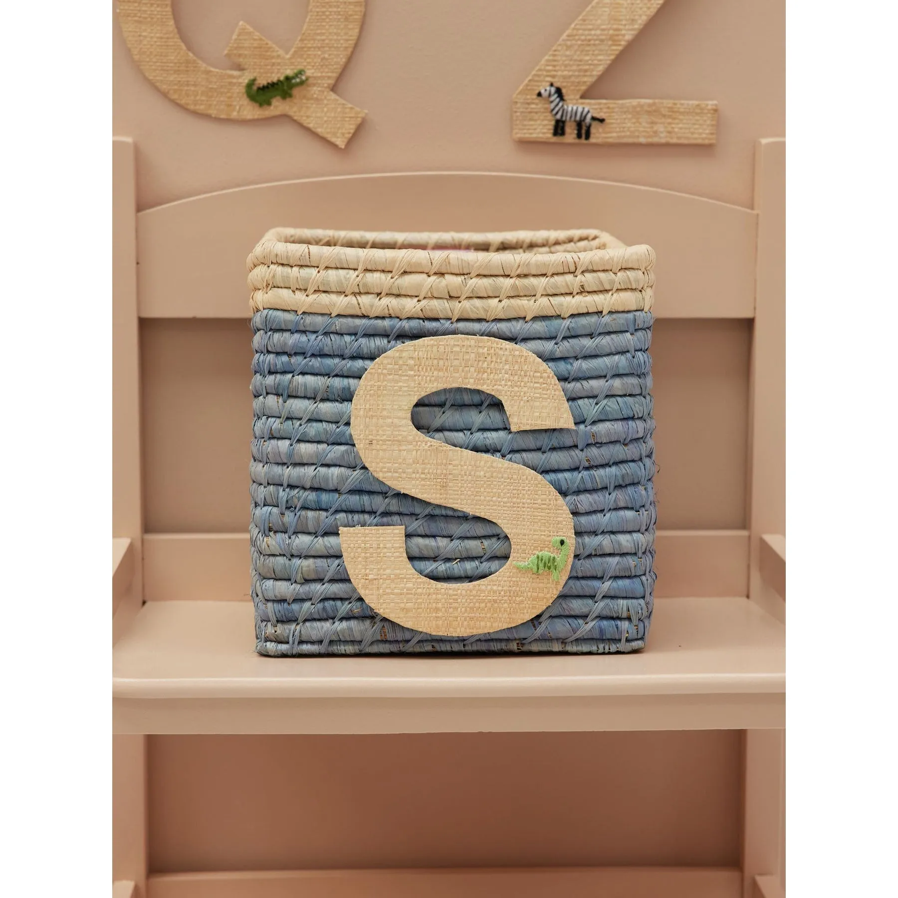 Rice DK Raffia Sticker Letter in Nature with Dinosaur Embroidery - S