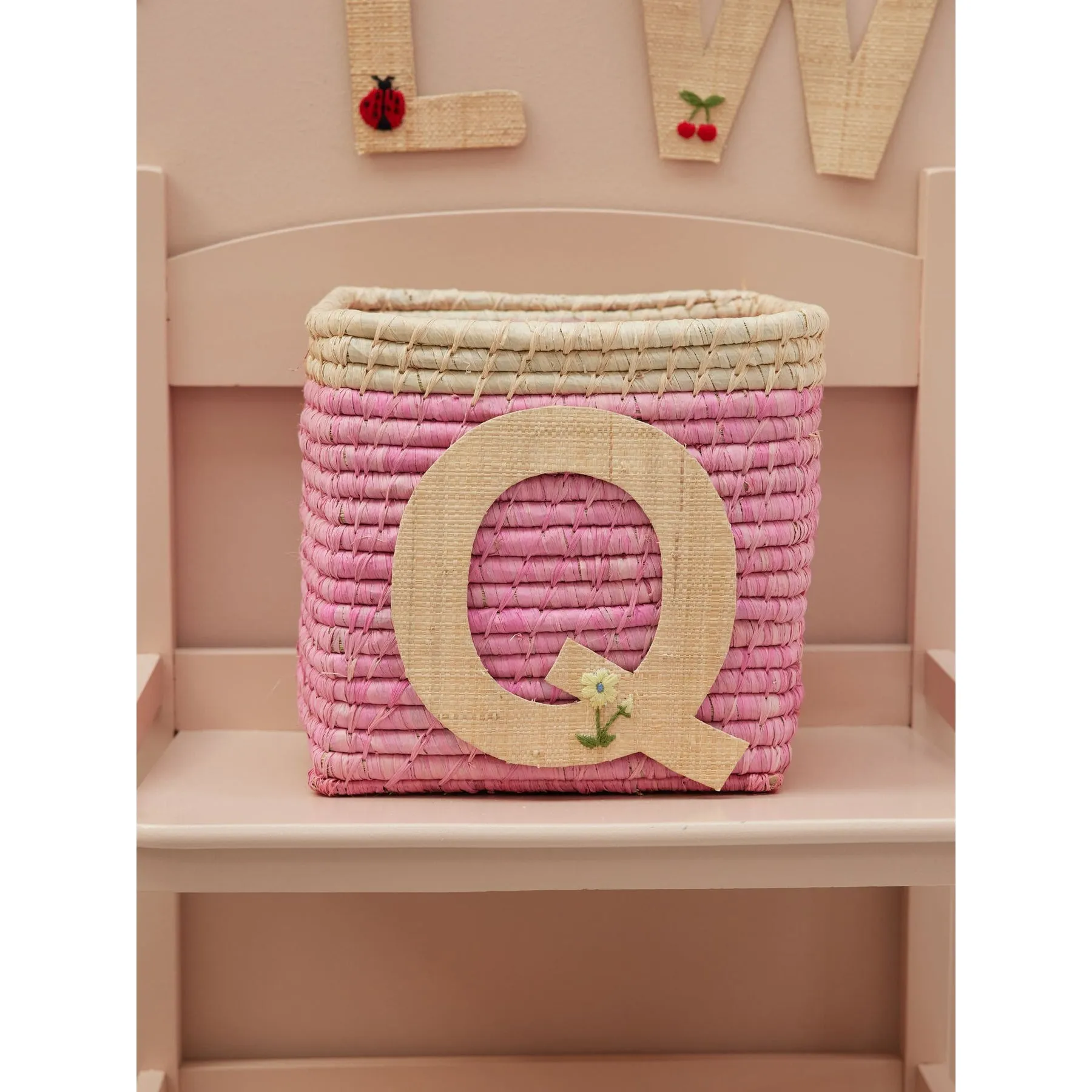 Rice DK Raffia Sticker Letter in Nature with Flower Embroidery - Q