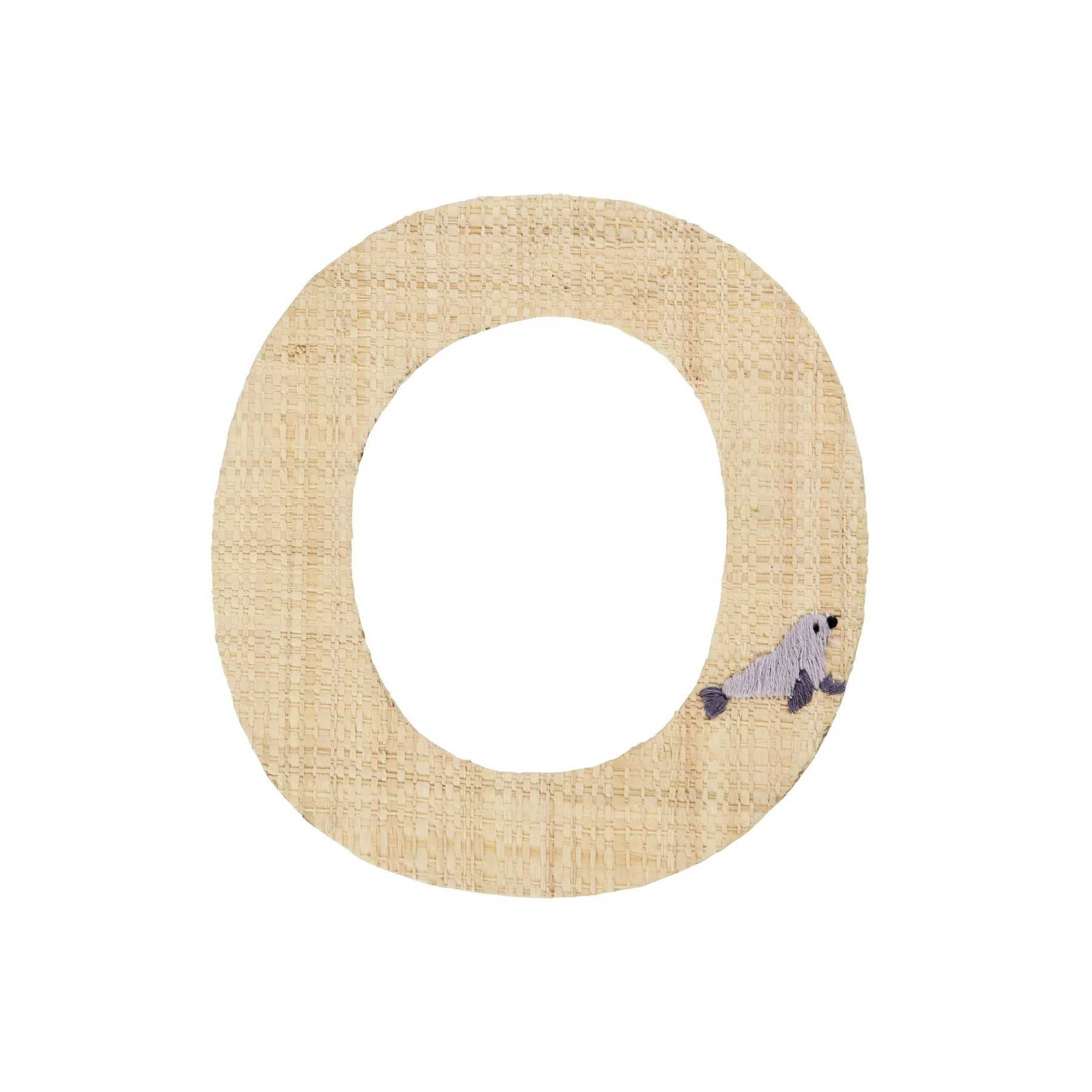 Rice DK Raffia Sticker Letter in Nature with Seal Embroidery - O