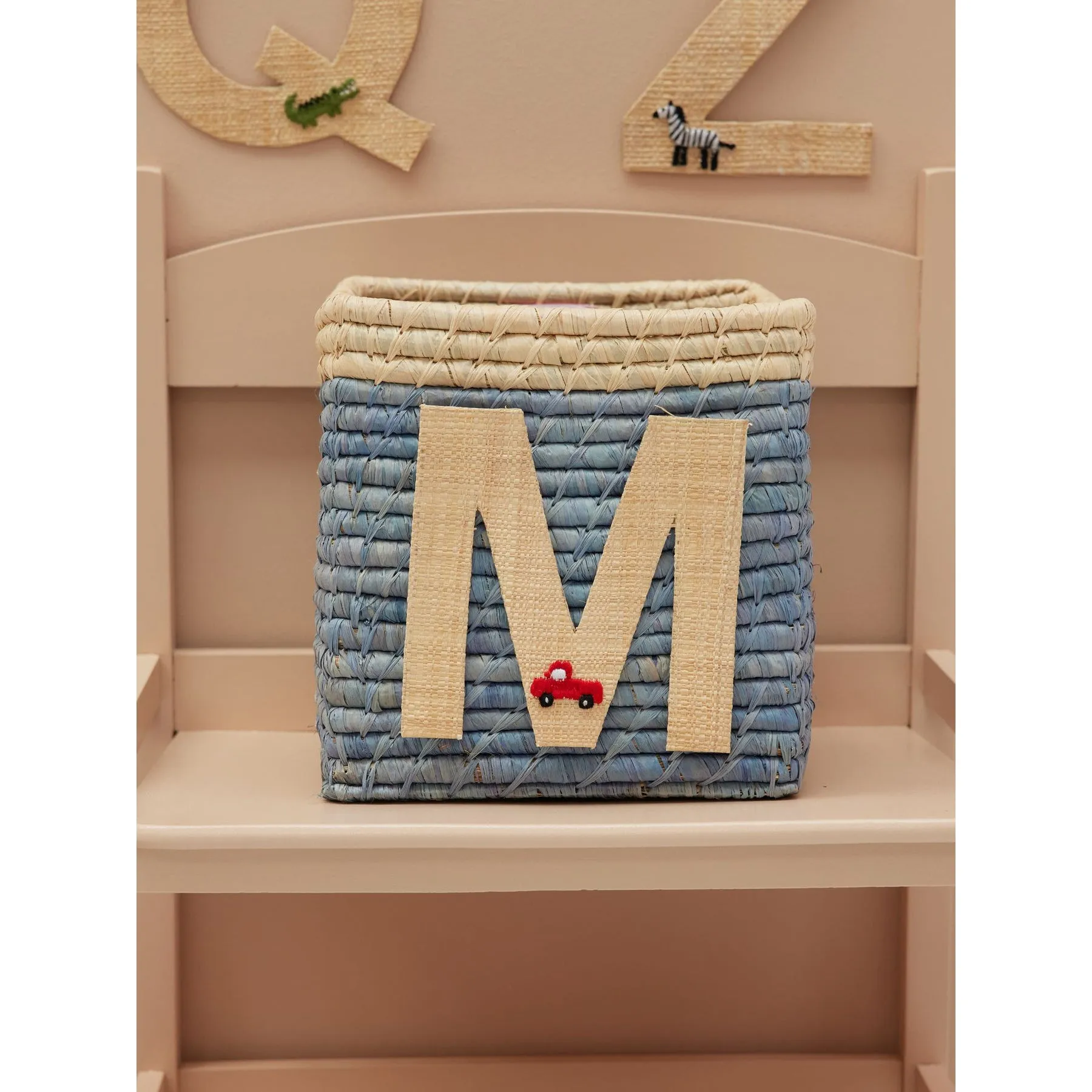 Rice DK Raffia Sticker Letter in Nature with Van Embroidery - M