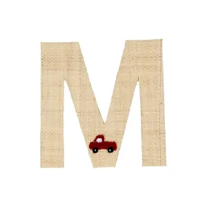 Rice DK Raffia Sticker Letter in Nature with Van Embroidery - M