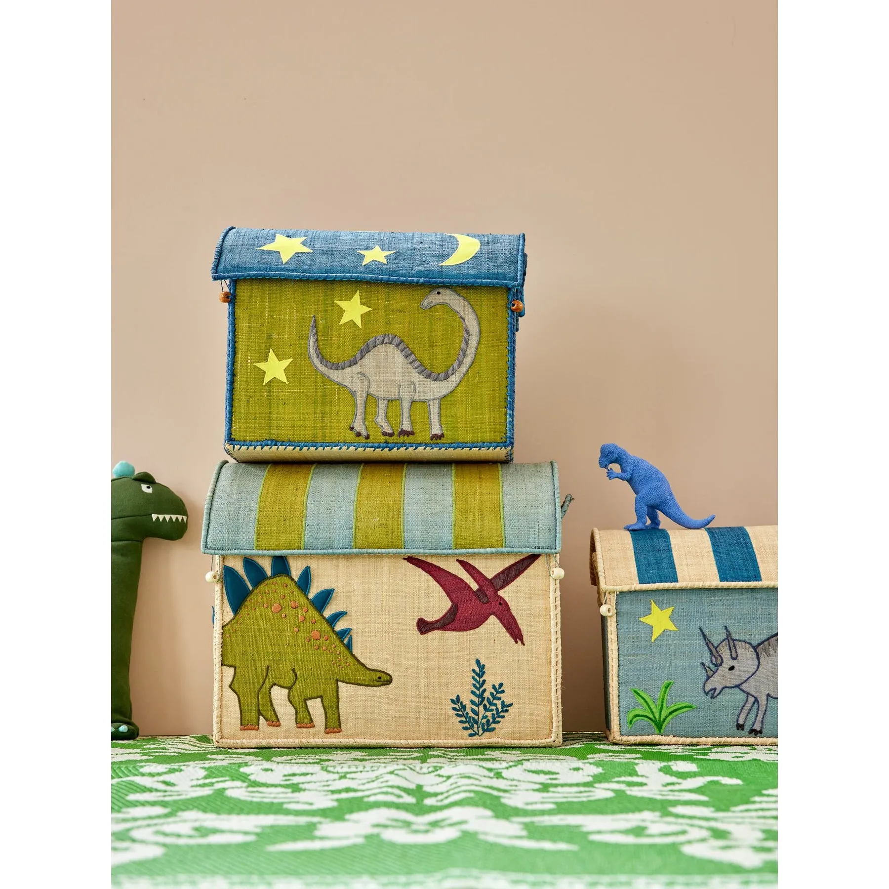 Rice DK Raffia Toy Baskets with Dinosaur Theme Small