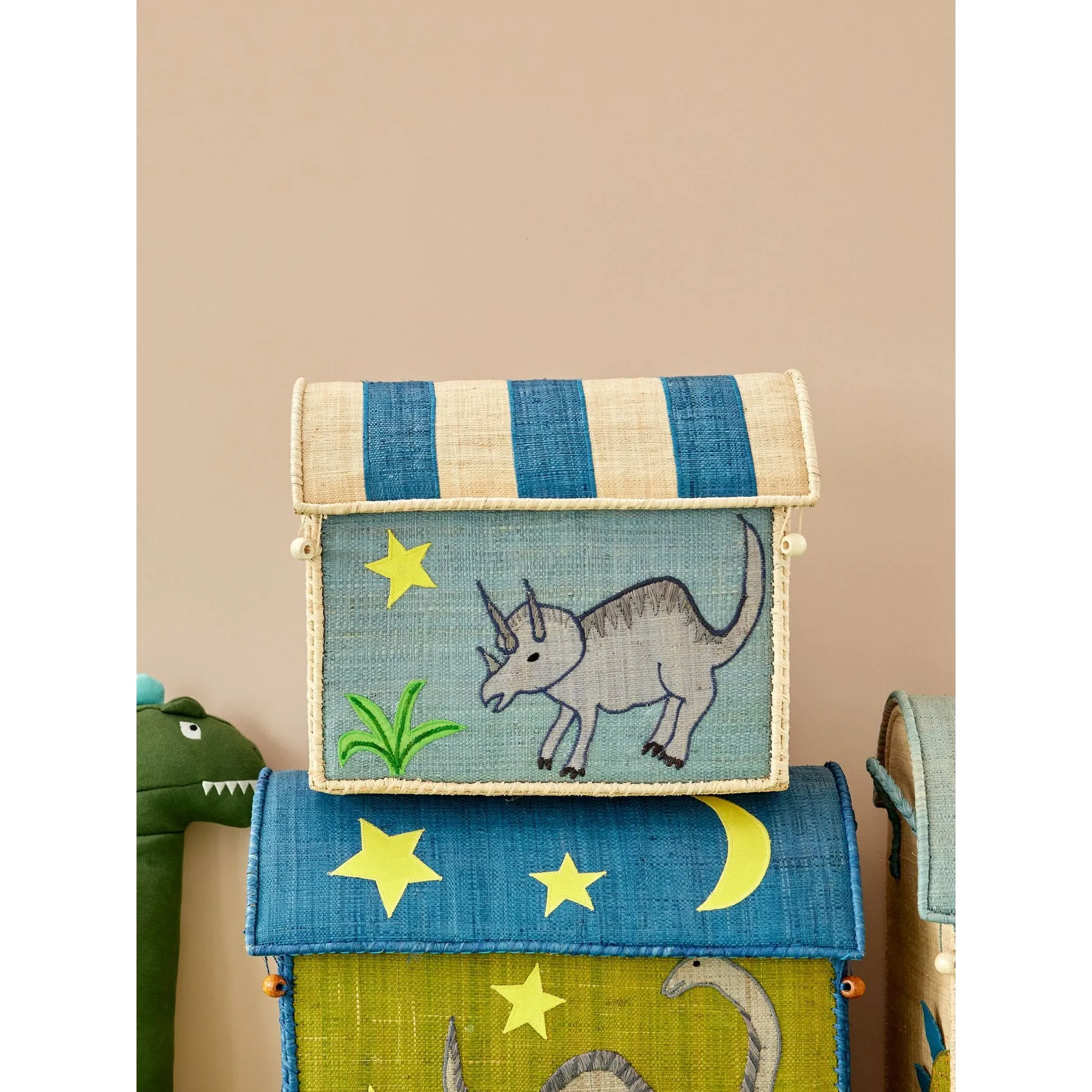 Rice DK Raffia Toy Baskets with Dinosaur Theme Small
