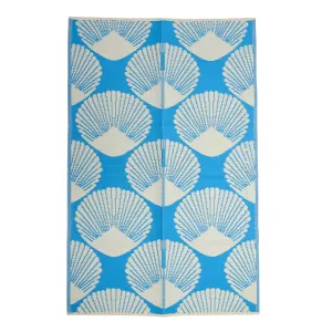 Rice DK Recycled Plastic Carpet with Blue Sea Shell Design