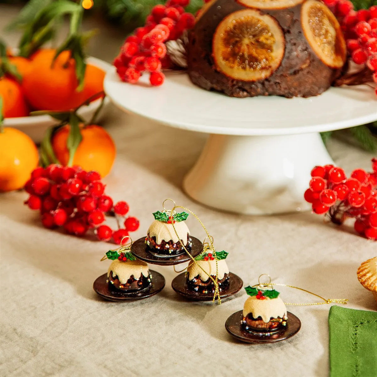 RJB Stone Christmas Pudding Shaped Bauble Set of 4