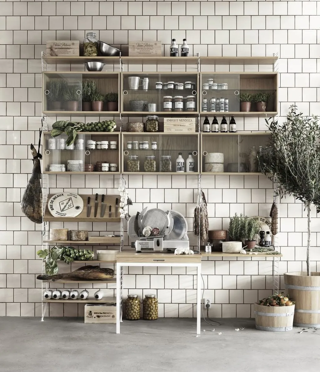 String Furniture String System Cabinet Element With Sliding Glass Doors, Black Stained Ash
