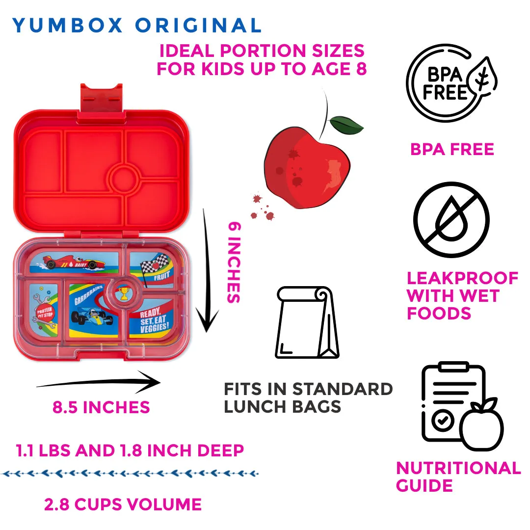 Yumbox Original - 6 Compartment Lunch Box - Roar Red Race Cars
