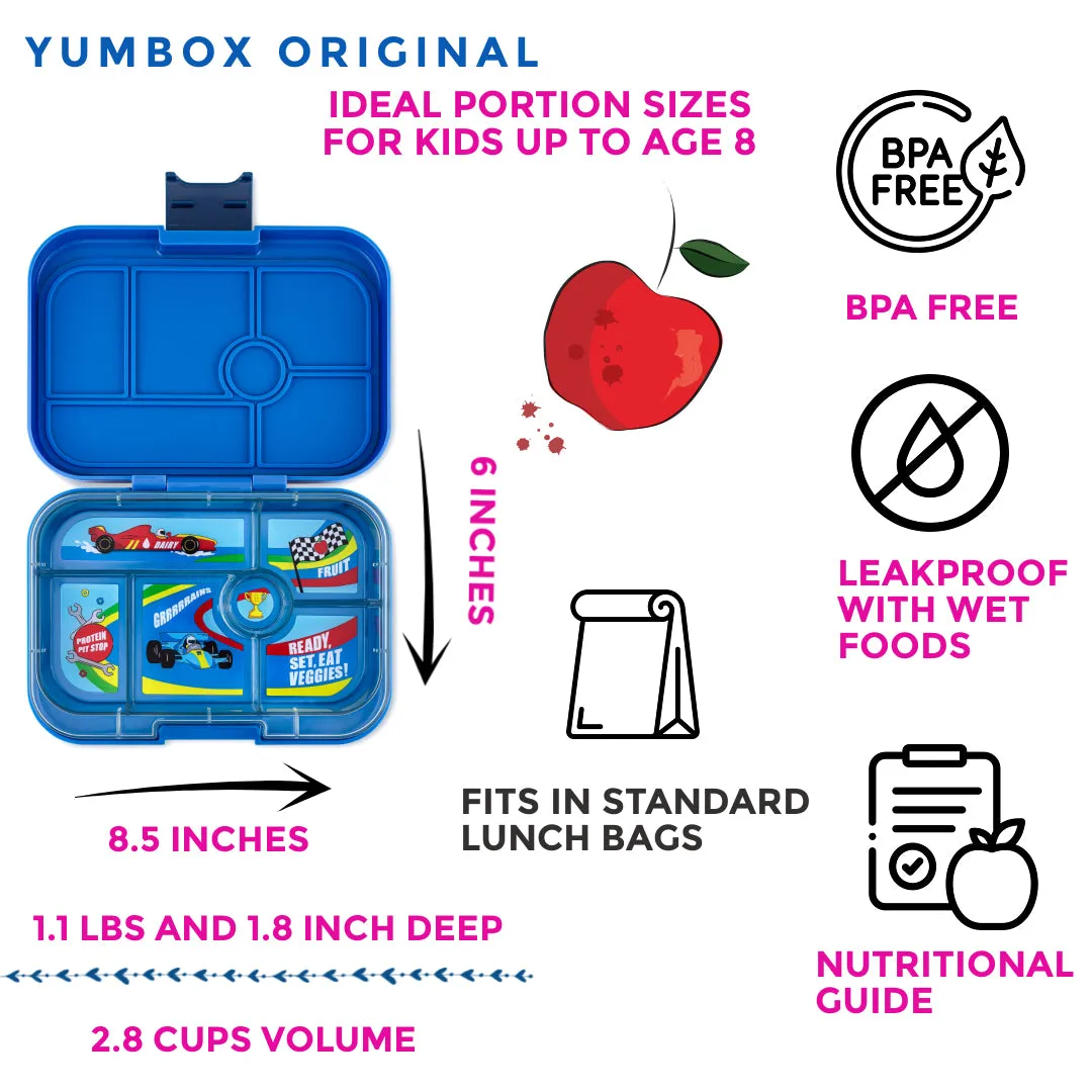 Yumbox Original - 6 Compartment Lunch Box - Surf Blue Race Cars