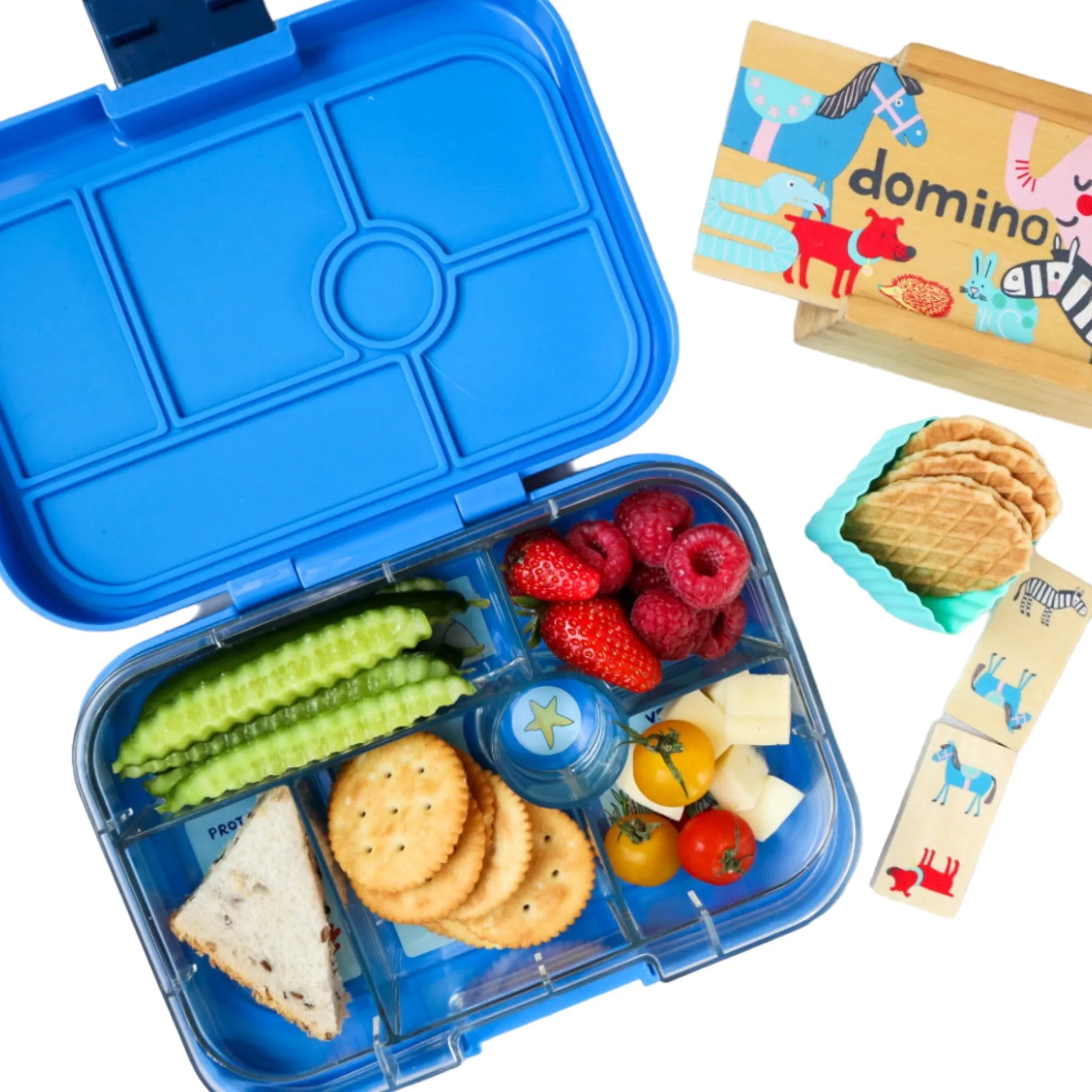 Yumbox Original - 6 Compartment Lunch Box - Surf Blue Race Cars