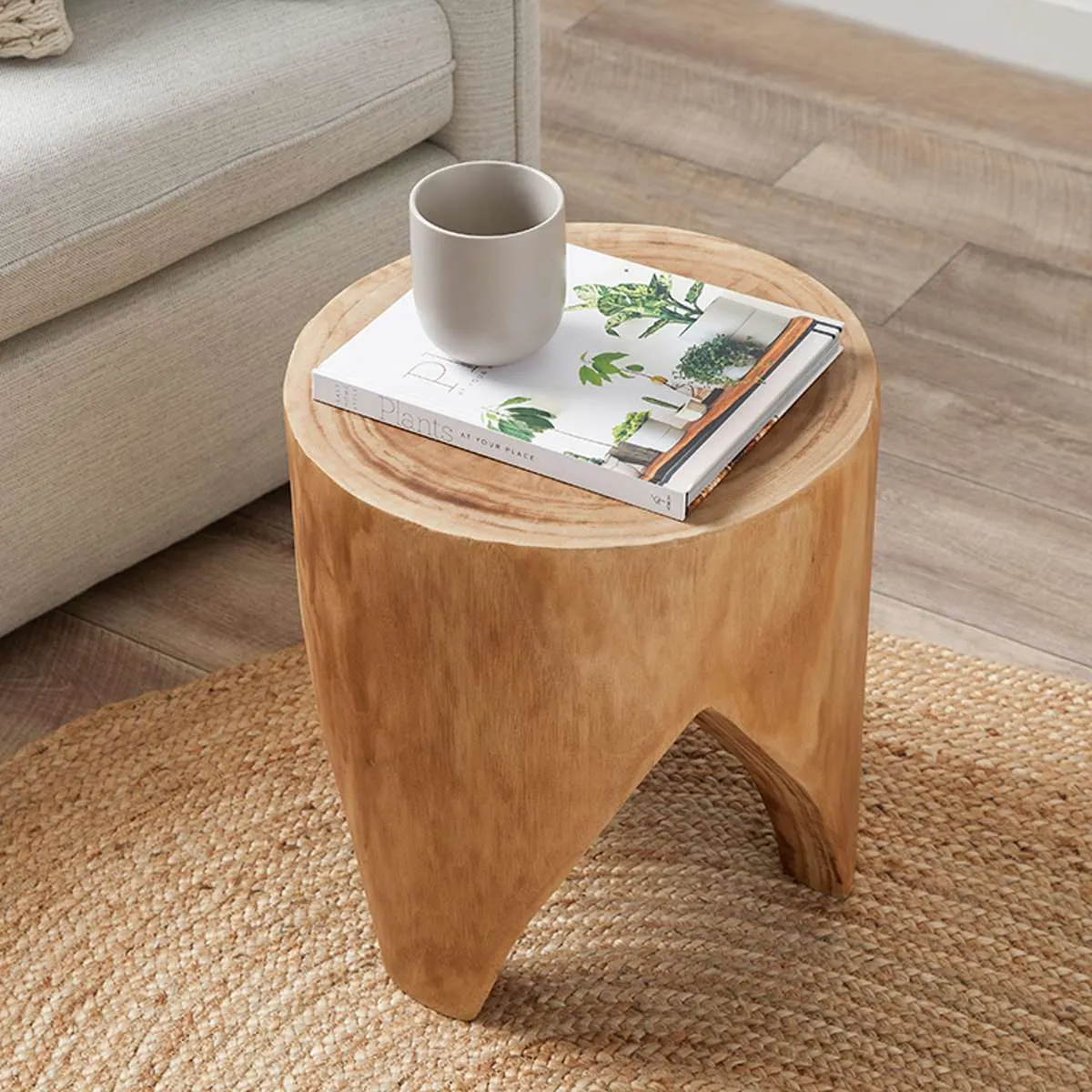 Zeus Wooden Side Table - Natural Mocka